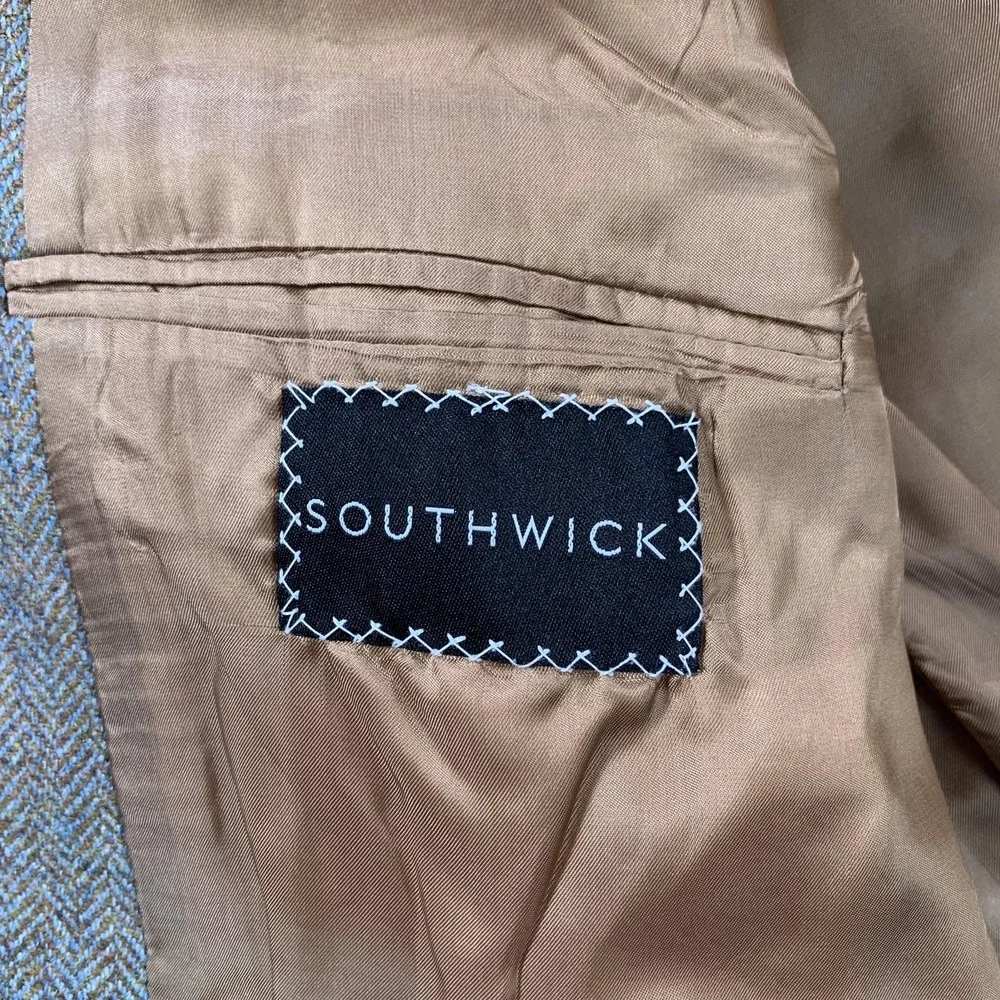 Southwick Blazer Mens 50R Beige Herringbone Wool Tweed Sport Coat‎ Made In USA